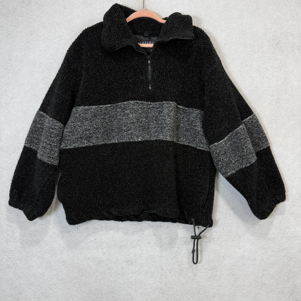 North Bay Sweatshirt Mens XL Black Fleece 1/4 Zip Mock Neck Striped cabin fleece